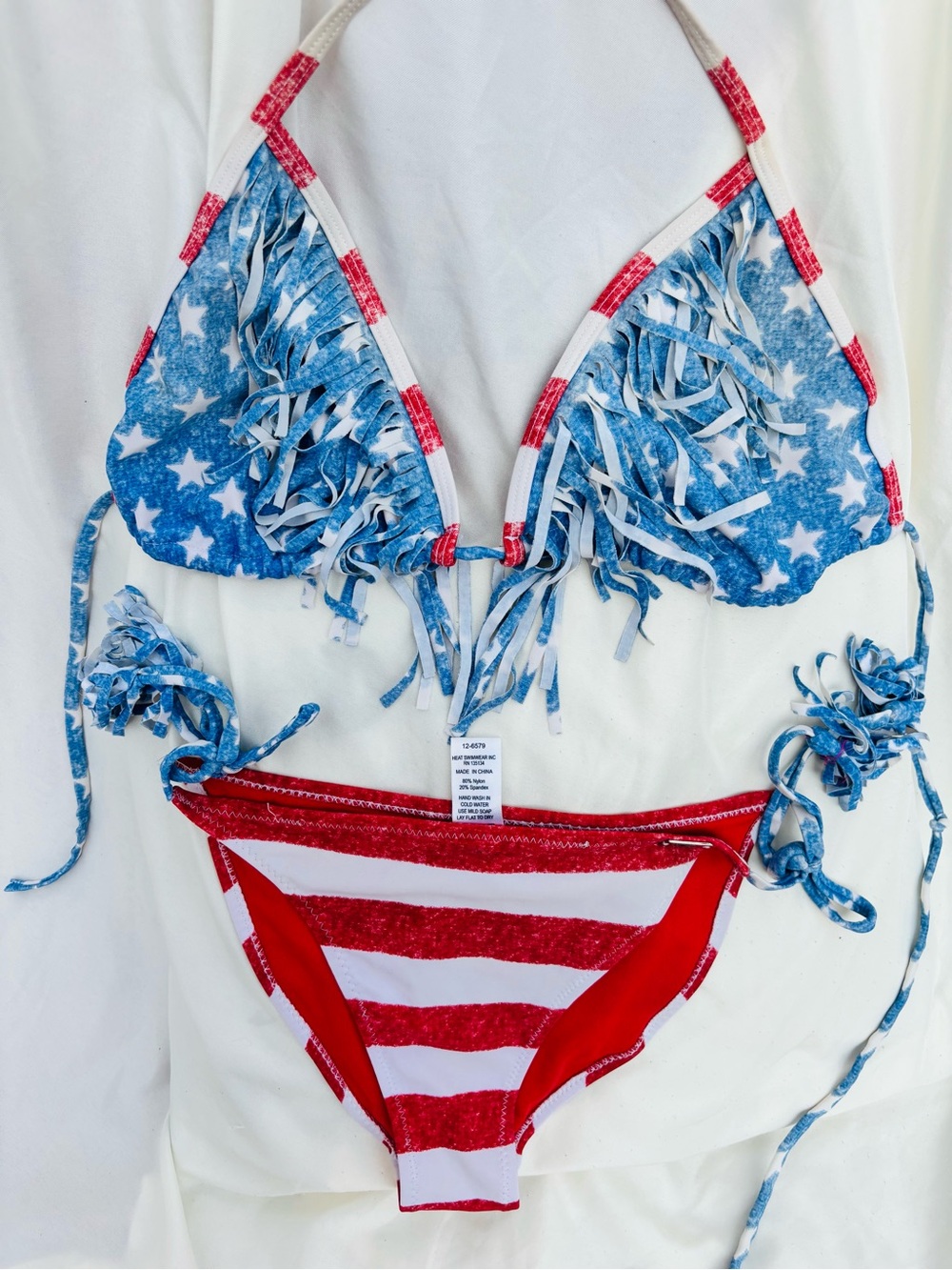 🇺🇸 Heat Swimwear Patriotic Stars & Stripes Fringed Bikini Set 4th of July 🇺🇸